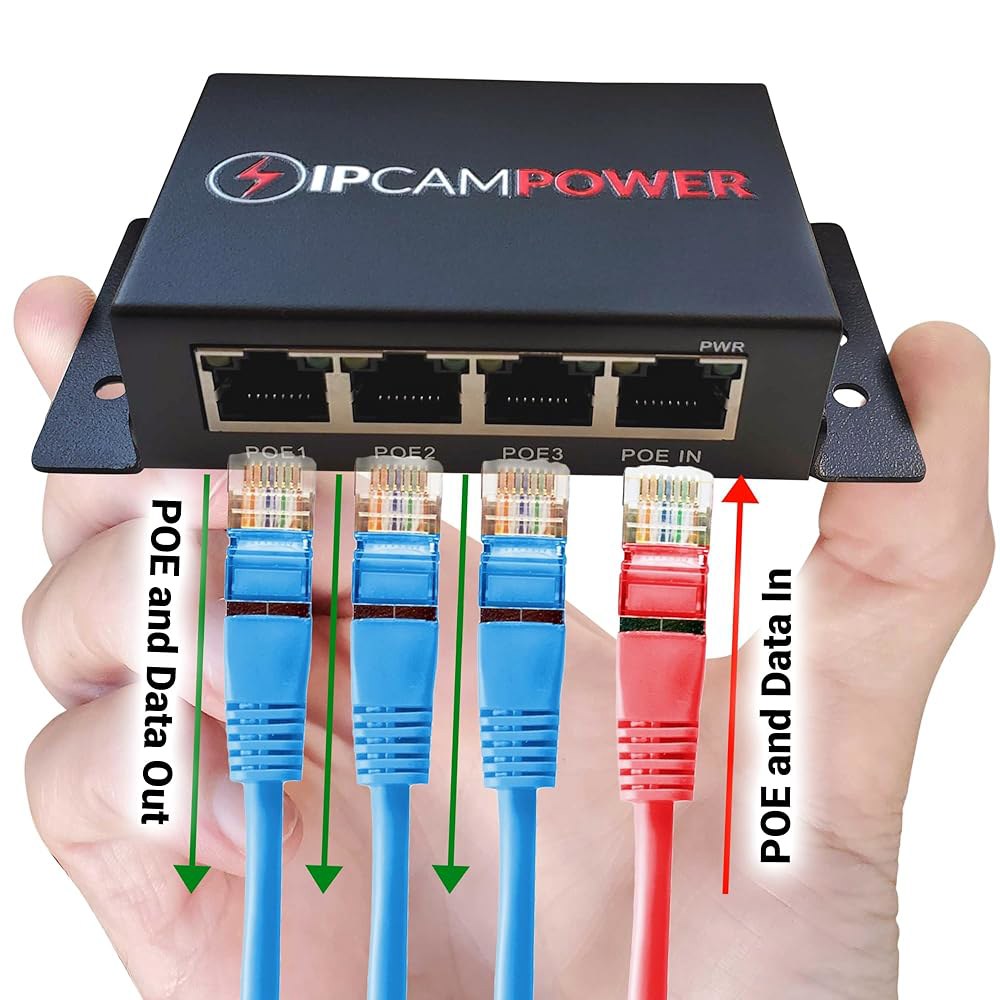 POE 전원 3 포트 스위치 실행 IP Cat6 카메라용 미드스팬 범위 리피터 패스 1148 스루 케이블 Cat5 익스텐더 최대 및 네트워크 10/100 - 상품 이미지