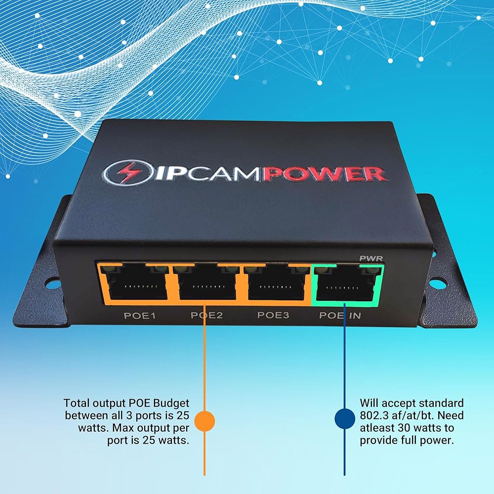 POE 전원 3 포트 스위치 실행 IP Cat6 카메라용 미드스팬 범위 리피터 패스 1148 스루 케이블 Cat5 익스텐더 최대 및 네트워크 10/100 - 상세 이미지 2
