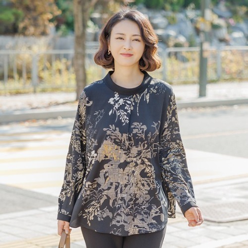 엄마옷 조이마담 T50756 체크 플라워 블라우스 중년여성의류 - 상품 이미지