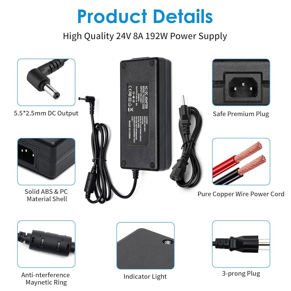 Taormey 24V 8A 전원 공급 CCTV 전력 컨버터 스트립 포함 카메라용 7.5A LED DC 100-240V 7A 라우터 - AC 192W 최대 어댑터, 변압기, 저전압 - 상세 이미지 3