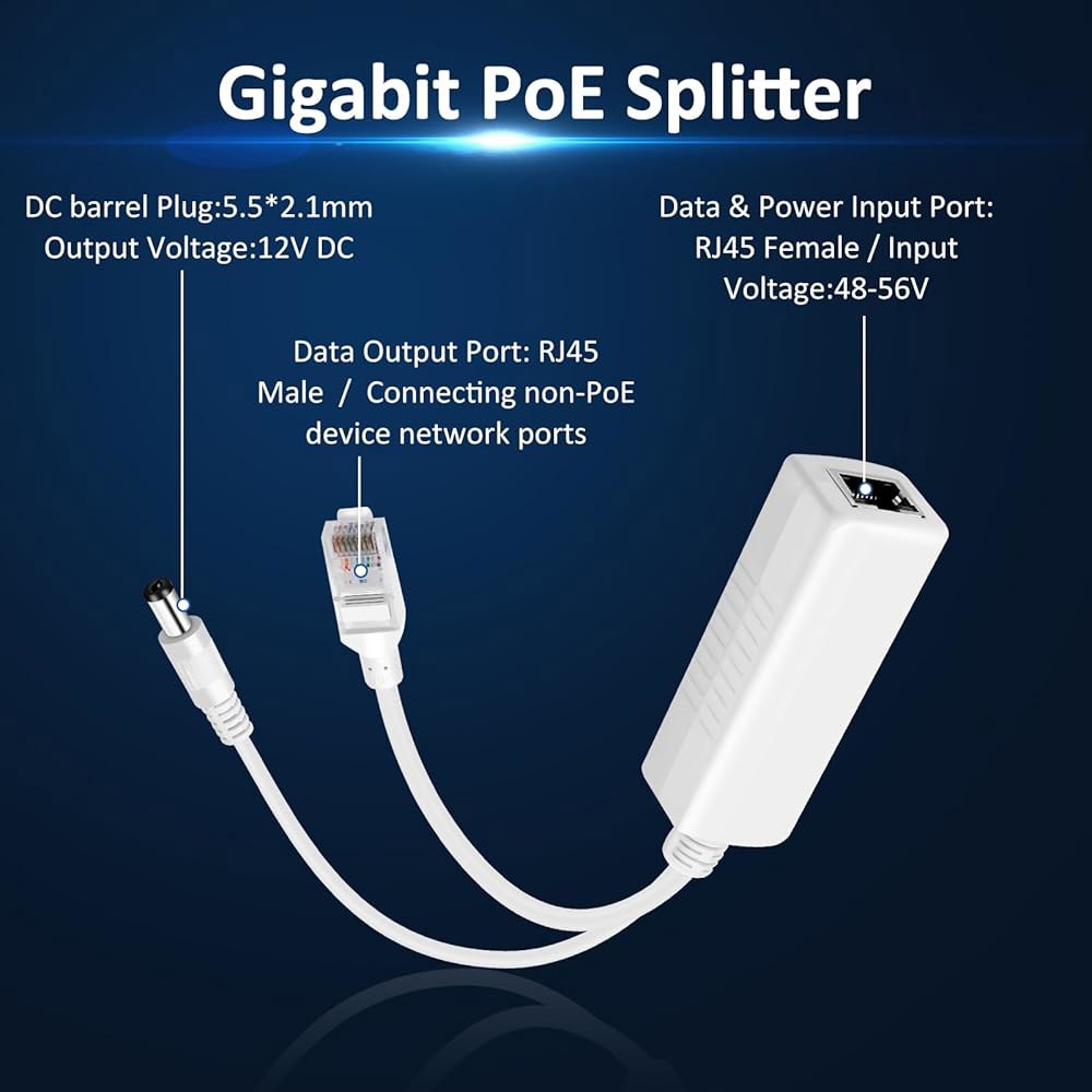 2팩 기가비트 PoE 스플리터 12V IEEE 2A Voip, 5.5x2.1mm 출력, 카메라, 준수, 어댑터 AP, 보안 이더넷 DC 전원 802.3af/at 오버 플러그용 표준 - 상세 이미지 2