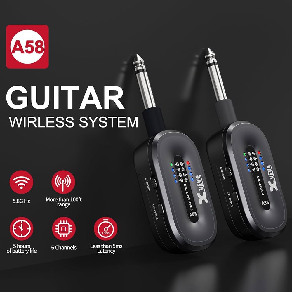 Xvive A58 무선 기타 시스템 - 5.8GHz 송신기 및 수신기(채널 자동 스캔 포함)(블랙) Black - 상세 이미지 2