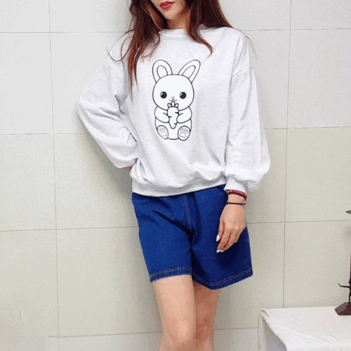 (국산면원단/국내자체생산) T1016 토끼 맨투맨 티셔츠 20대30대여성의류 - 상품 이미지