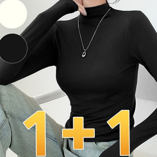 레이어드 여성 터틀넥 티셔츠 베이직 여성 폴라티 슬림핏 이너 스판 - 상품 이미지