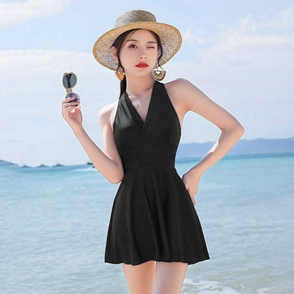 홀터넥 여성 원피스 수영복 프릴 여자 원피스 수영복 리조트 휴양지 - 상품 이미지