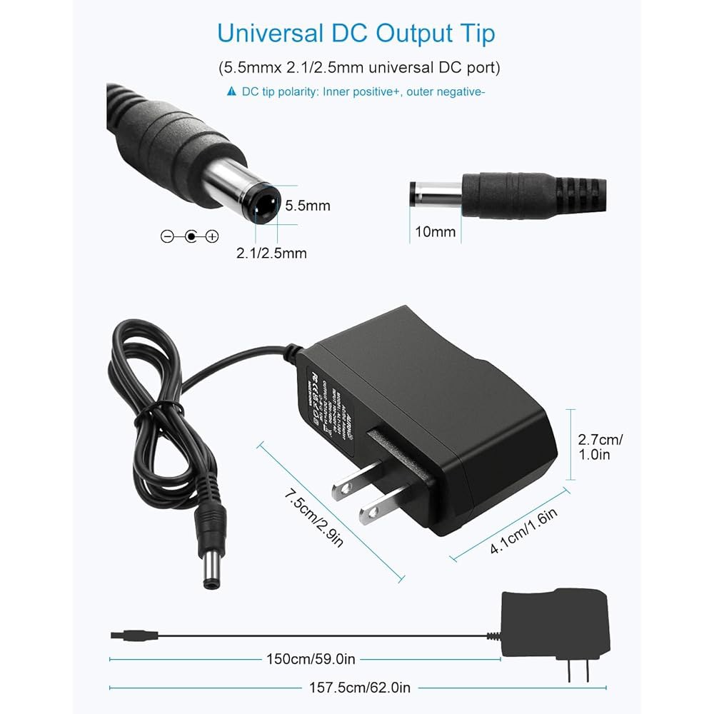 100-240V 50-60Hz to DC 12V NVR 5.5 (5팩) 팁 스트립용 카메라 CCTV 라우터 x 시스템 DVR 12W 변압기 코드 2.5mm/2.1mm 보안 교체 - 상세 이미지 3