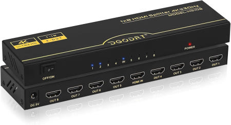 [해외]4K HDMI 분배기 1 in 8 Out 4Kx2K@30Hz HDCP 3D 지원 멀티 모니터 HDTV DVD PS3/4 Fire Stick 프로젝터 게임 콘솔용