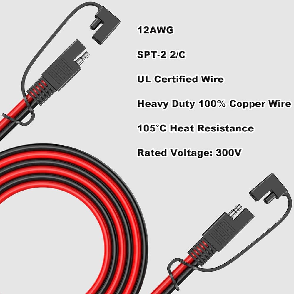 BBHEJJ 12AWG SAE 연장 케이블, 15피트 커넥터 태양광 패널, 배터리, 오토바이, 자동차, RV, 트럭용 극성 리버스 어댑터가 있는 퀵 디스커넥트 와이어 하네스 - 상세 이미지 2