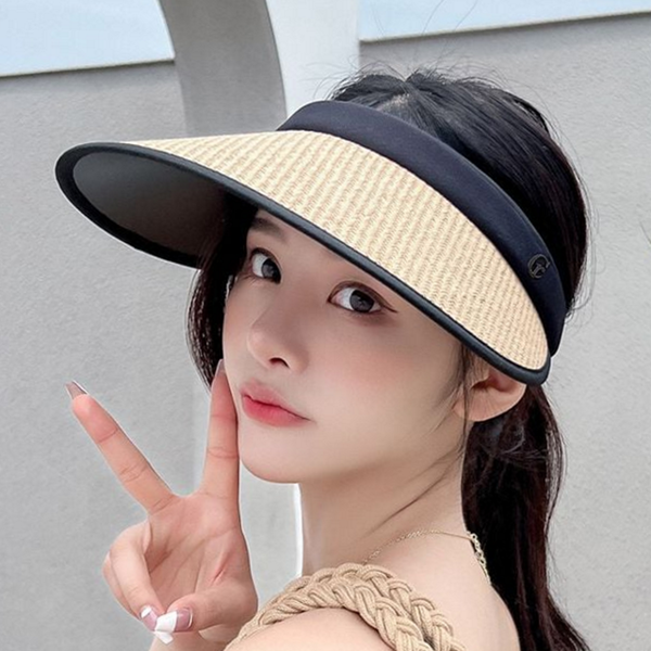 돌돌이 여성 라탄 썬 캡 자외선 여성 햇빛 차단 모자 - 상품 이미지