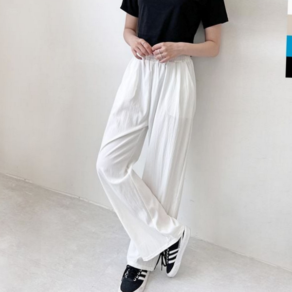 데일리 여성 린넨 바지 캐주얼 여자 와이드 팬츠 여름 밴딩 - 상품 이미지