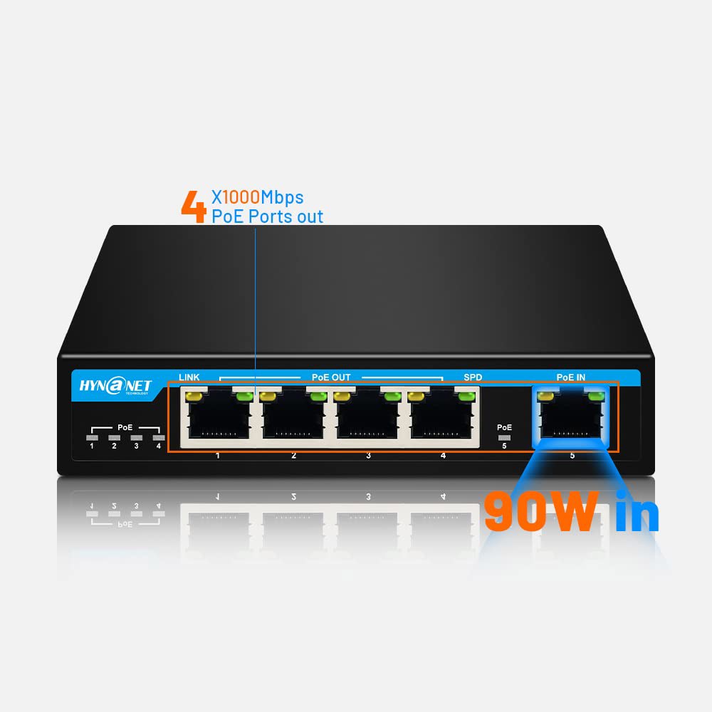 PX204 4 포트 기가비트 PoE 입력, 카메라용, 스위치 익스텐더, 출력 전원 PoE+ 스위치, 리피터, IEEE802.3af/at/bt VOIP 90W PoE++ 1 패스스루 - 상세 이미지 3