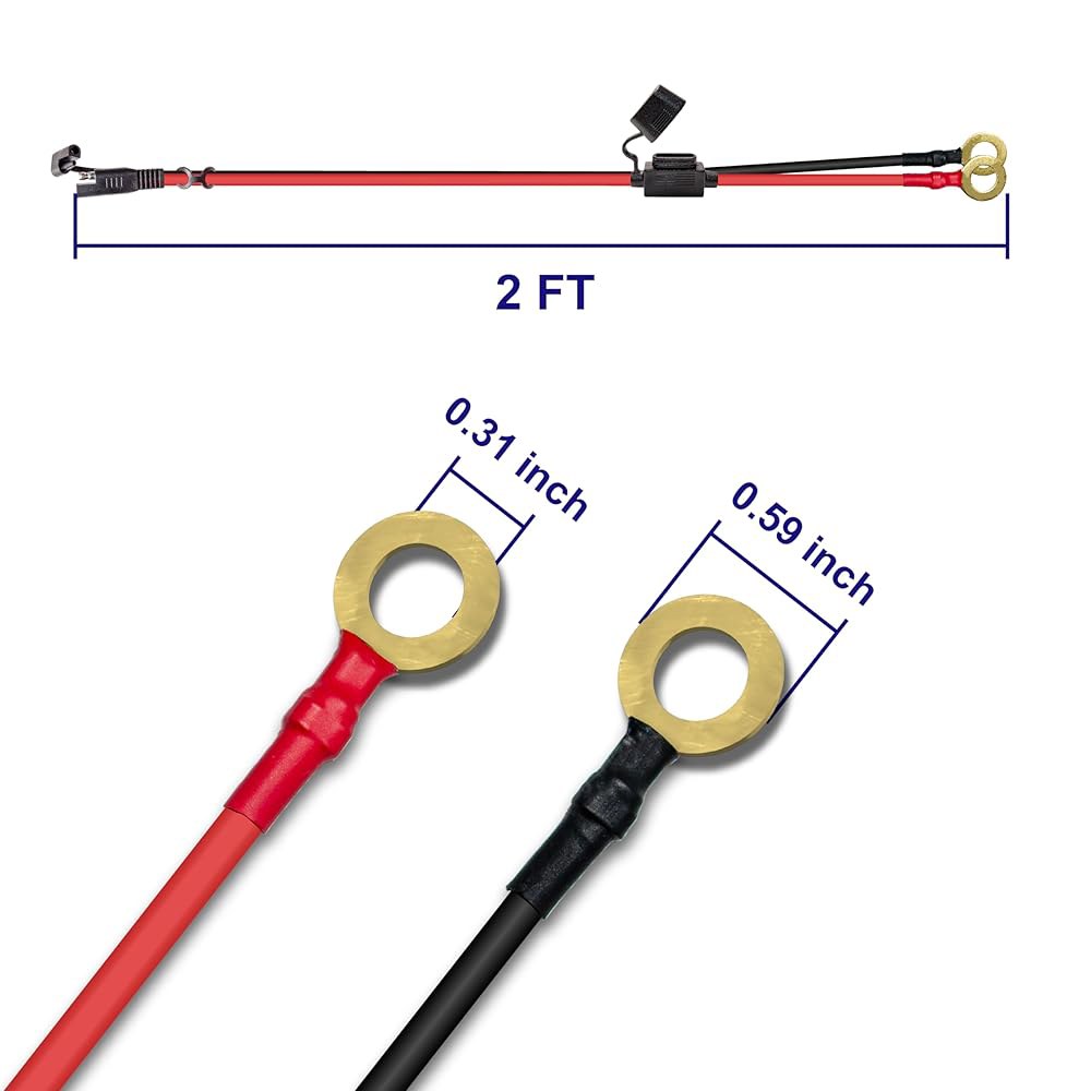16AWG 2FT 충전 케이블, SAE-O 링 터미널 퀵 분리 하네스, 자동차, 오토바이, 태양광 패널용 10 및 15A 퓨즈가 있는 2핀 SAE 커넥터 연장 케이블 코드 - 상세 이미지 2