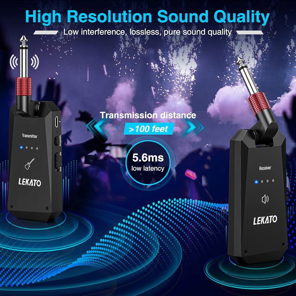LEKATO 5.8G 무선 기타 시스템 업그레이드 충전식 송신기 수신기, 초장시간 8시간 배터리 수명, 일렉트릭 베이스용 4채널 시스템(WS-90) - 상세 이미지 2