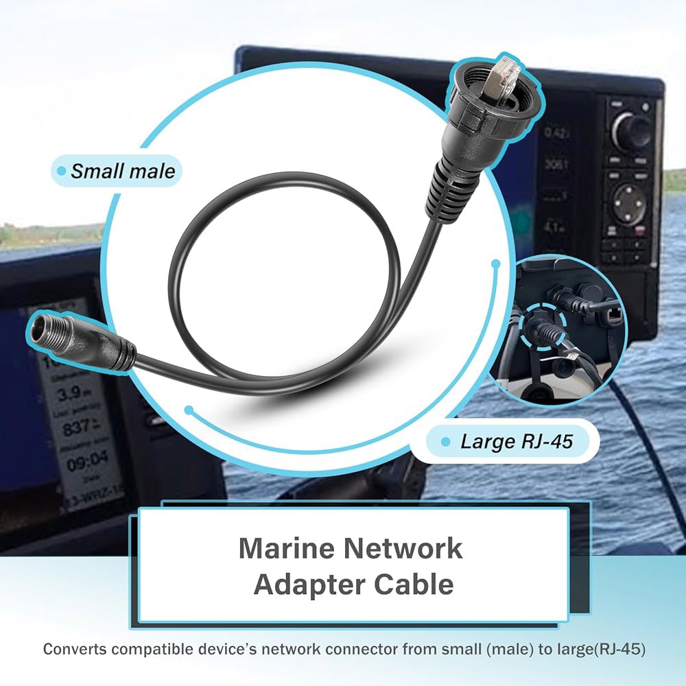 Marine 네트워크 어댑터 케이블 블랙 GMR Sonar LiveScope RJ-45 스몰 GC 254 IP 호환 커넥터, GLS 124 Panoptix 200 54 모듈, 대형 - 상세 이미지 2