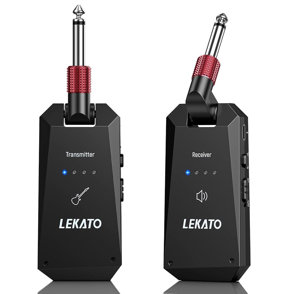 LEKATO 5.8G 무선 기타 시스템 업그레이드 충전식 송신기 수신기, 초장시간 8시간 배터리 수명, 일렉트릭 베이스용 4채널 시스템(WS-90) - 상품 이미지