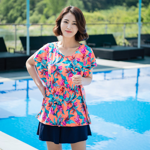 조이마담S7005 프릴 가오리 수영복 세트 50대60대중년여성 빅사이즈래쉬가드 - 상세 이미지 2