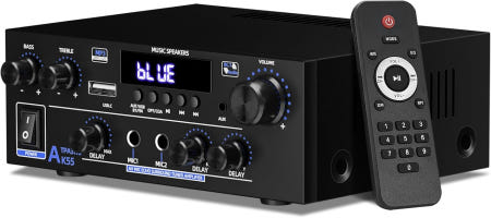 [해외]앰프 홈 오디오 스테레오 1000W 약 8인치 크기의 50W x2 스피커 2대용 블루투스 5.3 SD 카드/USB/MIC TV 또는 자동차용 2.0 채널 AK55