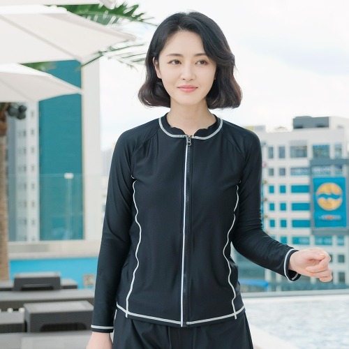 조이마담S7130 스티치 래쉬가드 상의 50대60대중년여성 빅사이즈수영복 - 상품 이미지