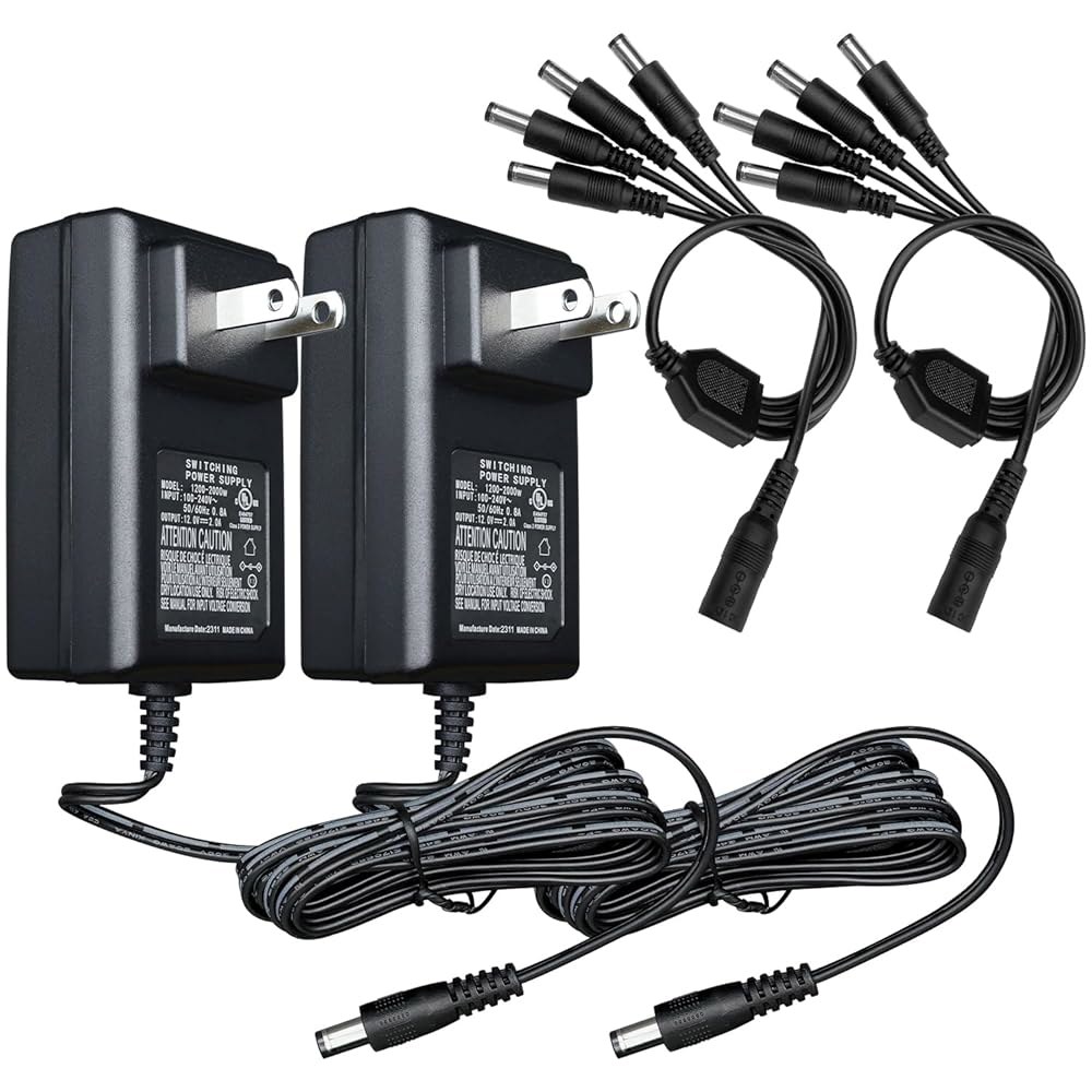 UL 등록 2피스 12V 2A 카메라 스위칭 라우터 라이트 미러 1.8m(6피트) 전원 NVR용 웹캠 4방향 어댑터 AC/DC 메이크업 24W LED 스피커 스트립 케이블, DVR - 상품 이미지