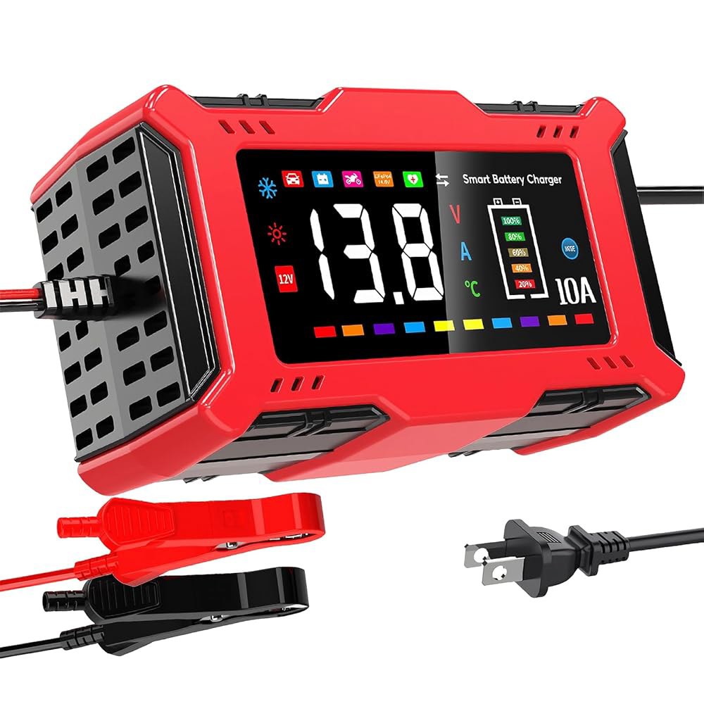 12V 납산 및 14.6V LiFePO u2084용 대형 LCD 디스플레이가 장착된 자동차 배터리 충전기 10A, 자동 유지보수기, 트리클 충전기, 탈황기, AGM / 젤 SLA - 상품 이미지