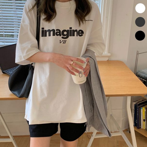 데 여성 반팔 티셔츠 루즈핏 여성 오버핏 티셔츠 레터링 박시핏 - 상품 이미지