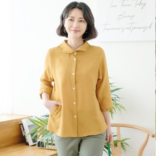 엄마옷 조이마담 T51668 프릴카라 셔츠 블라우스 남방 중년여성의류 - 상품 이미지