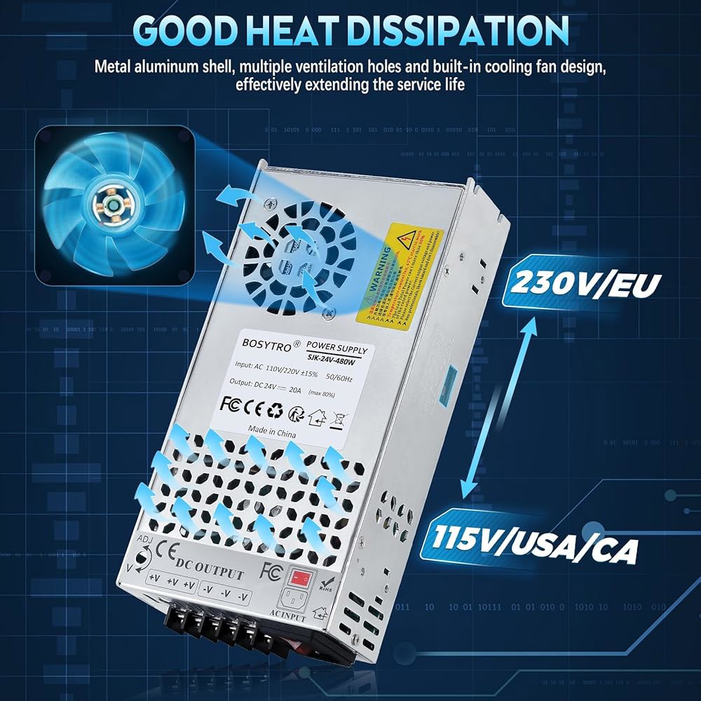 업그레이드된 출력 포트 24V 20A 24볼트 480W AC110V/220V 3D 보안 스위칭 없음) 범용 트랜스포머 공급 코드 장치, 전원 카메라 (SMPS), DC 시스템(전원 - 상세 이미지 3