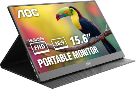 AOC AOC 16T20 휴대용 모니터 15.6인치 FHD 1080p IPS 디스플레이 USB-C 노트북 화면 미니 HDMI 내장 스피커 스마트 커버가 있는 여행용 맥북 PS5 Xbox와