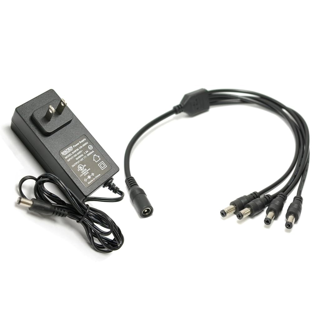 CCTV DVR 시스템용 4방향 전원 공급 DC Night AC 보안 UL 삼성 카메라 5.5mm 컨버터 X 100-240V Wisenet 분배기가 Lorex 등록 있는 Swann - 상품 이미지