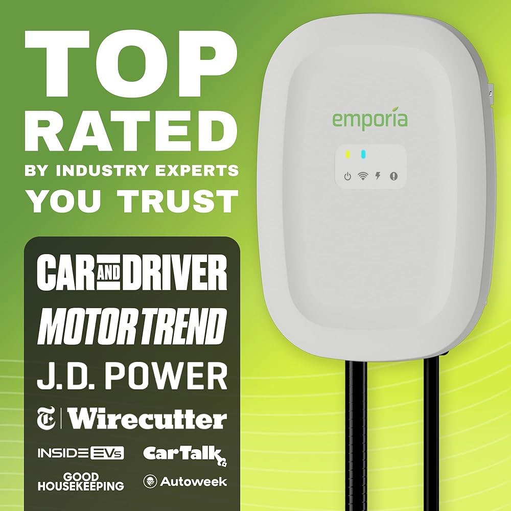 엠포리아 레벨 2 EV 충전기 - NEMA 14-50 EVSE w / J1772 48암페어 2, 240v WiFi 지원 전기 자동차 충전소, 25피트 케이블, 검은색 - 상세 이미지 2