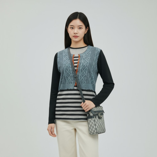 엄마옷 조이마담 T51803 스트라이프 배색 컷트나염 티셔츠 중년여성의류 - 상세 이미지 2