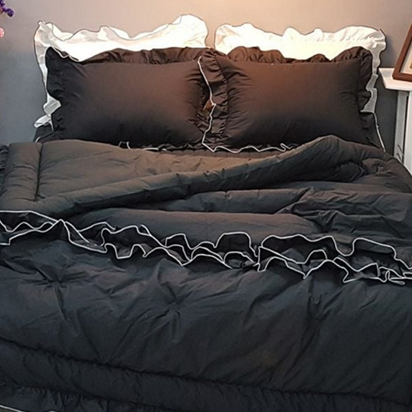 프릴 차렵 이불 세트 순면 침구 세트 봄가을 침대