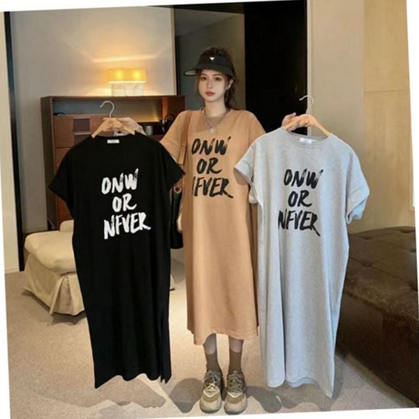 루즈핏 여성 롱 원피스 레터링 여성 캐주얼 원피스 데일리 여름 - 상품 이미지