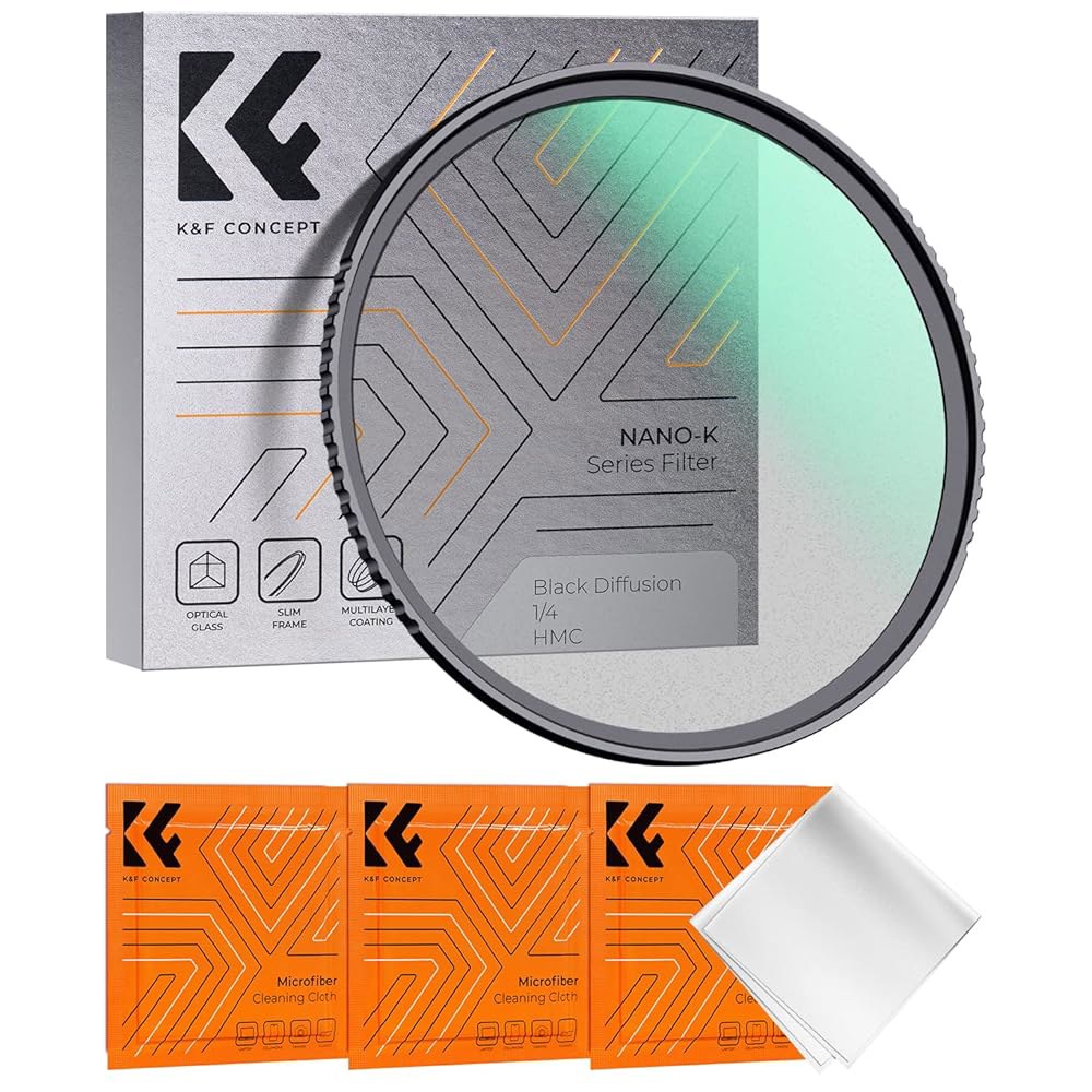 K&F 컨셉 67mm 블랙 디퓨전 1/4 필터 미스트 시네마틱 이펙트 필터, 18개의 다층 코팅으로 비디오 / 브이로그 초상 사진 (K-시리즈) 40.5mm - 상품 이미지