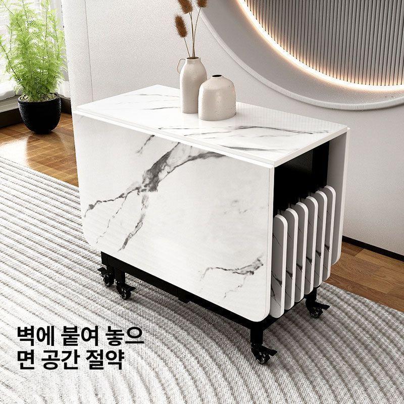 6인용 접이식식탁 다기능 이동식 책상 무늬 카페 1.2m 화이트마블 테이블+의자 6개 - 상세 이미지 2