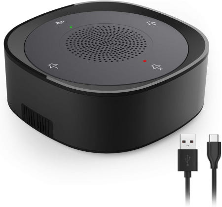 [해외]USB 스피커폰 마이크 컨퍼런스 스피커 전방위 컴퓨터 360도 o 음성 픽업 음소거/음소거 해제를 위한 터치 센서 버튼 스트리밍 통화 스카이프 웨비나 인터뷰 JV801