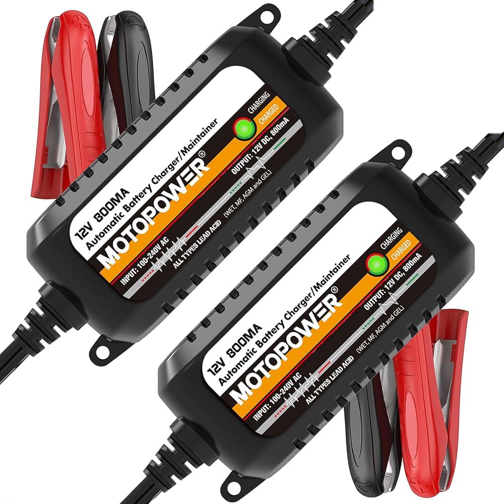 모토파워 MP00205C 12V 800mA 자동 배터리 충전기, 유지보수기, 트리클 탈황기, 2팩(2팩) - 상품 이미지