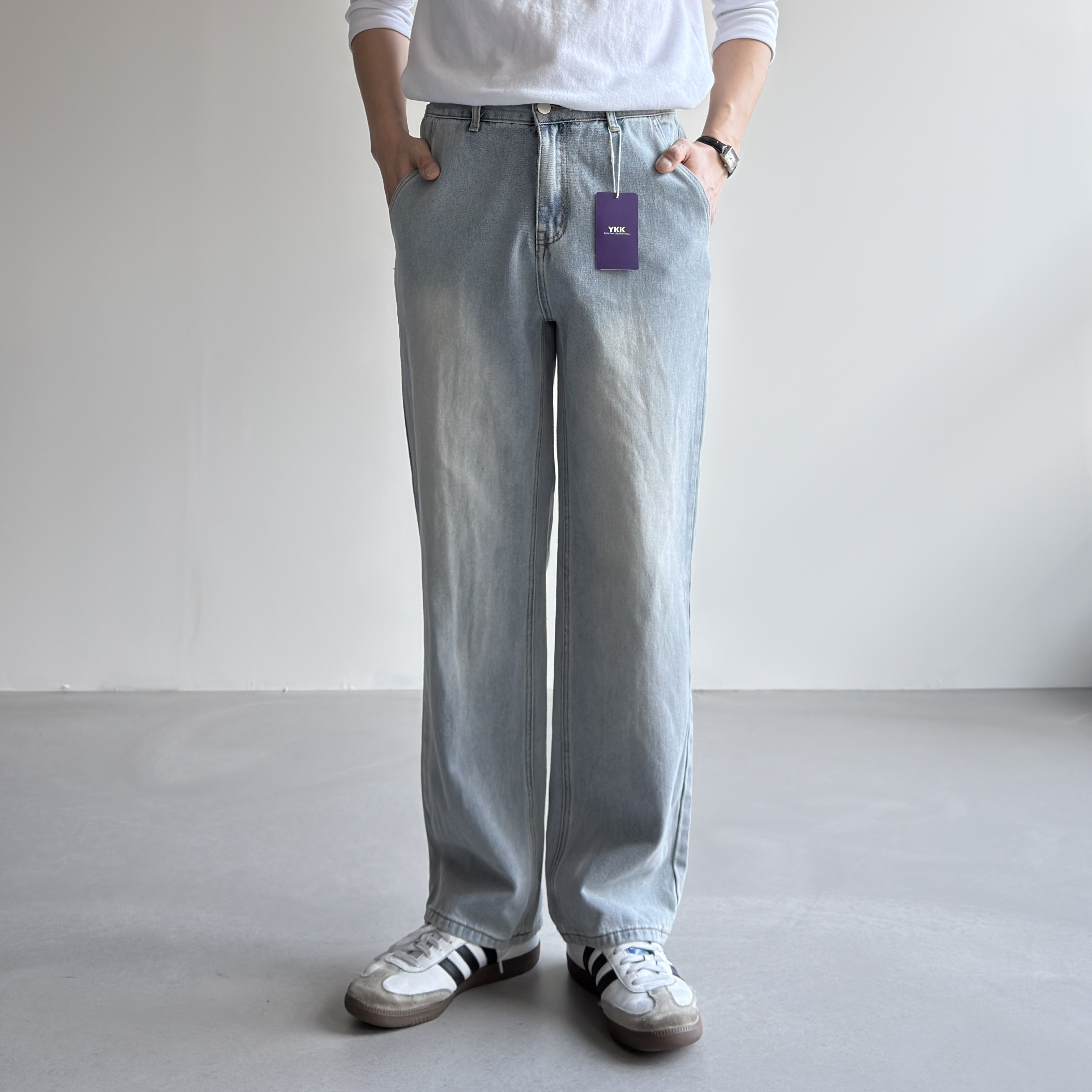 편안한 뒷밴딩 세미와이드 데님팬츠 남자와이드청바지 남자밴딩청바지 그레이, XL 이미지 7