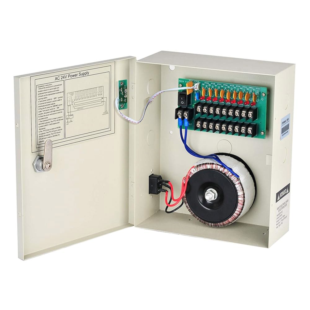 AC 24V 5 Amp 리셋 퓨즈 박스, 장치용 잠금 분산 보안 공급 카메라, DC 플러그 및 전원 장치 CCTV DVR, 포함 9CH 5Amp - 상품 이미지