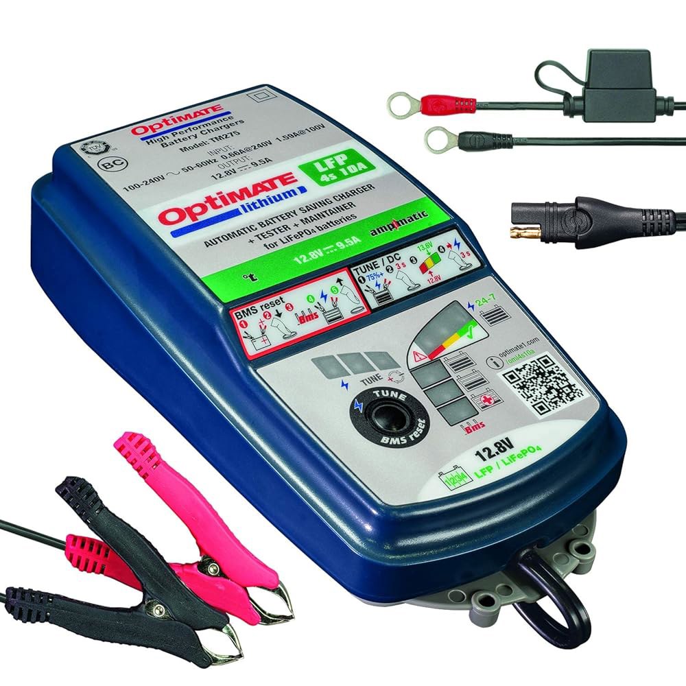 테크메이트, 리튬 4s 10A, TM-275v2, 10단계 12.8V 10A 밀폐형 배터리 절약 충전기 및 유지보수 최적화 - 상품 이미지
