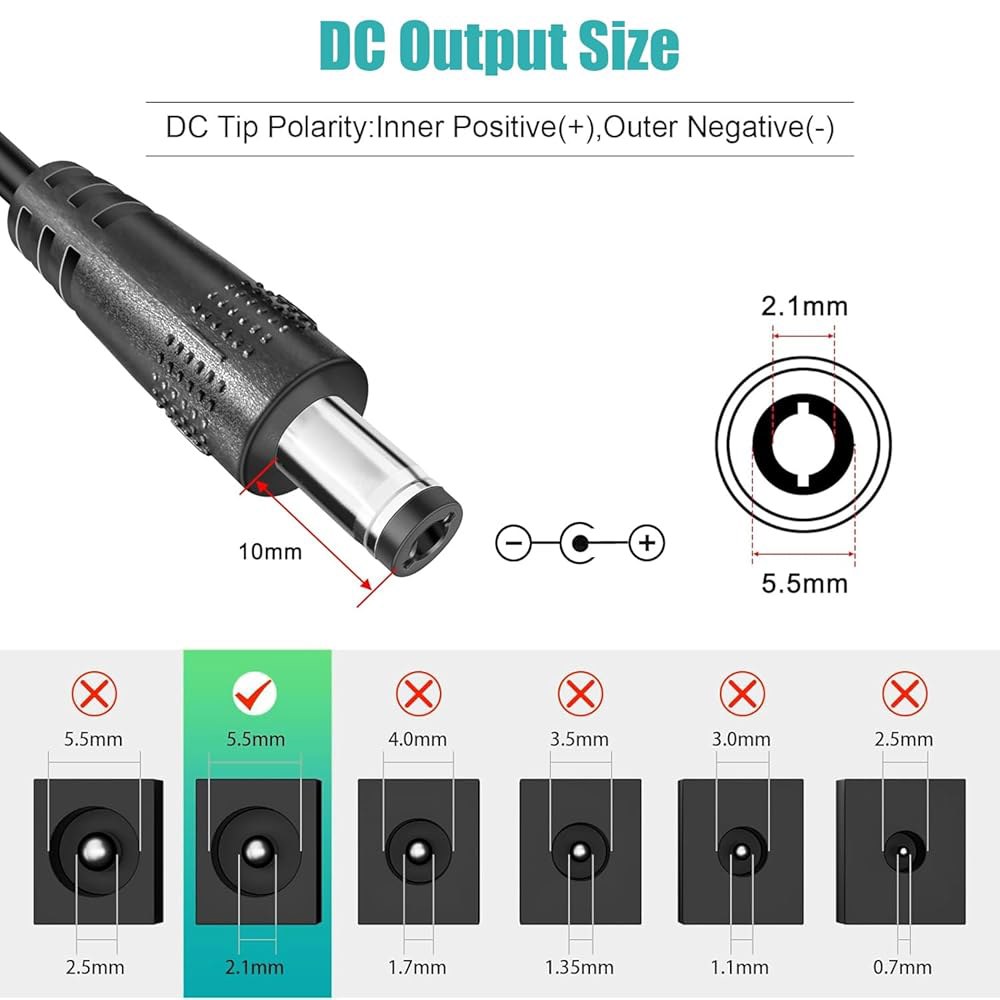 2A 전원 공급 장치 어댑터, 24W UL AC 벽 120V 2암페어 등록, 변압기, 5.5x2.1mm 어댑터 (5팩) DC 충전기 플러그용 스트립 12V 조명, 보안 카메라, - 상세 이미지 3