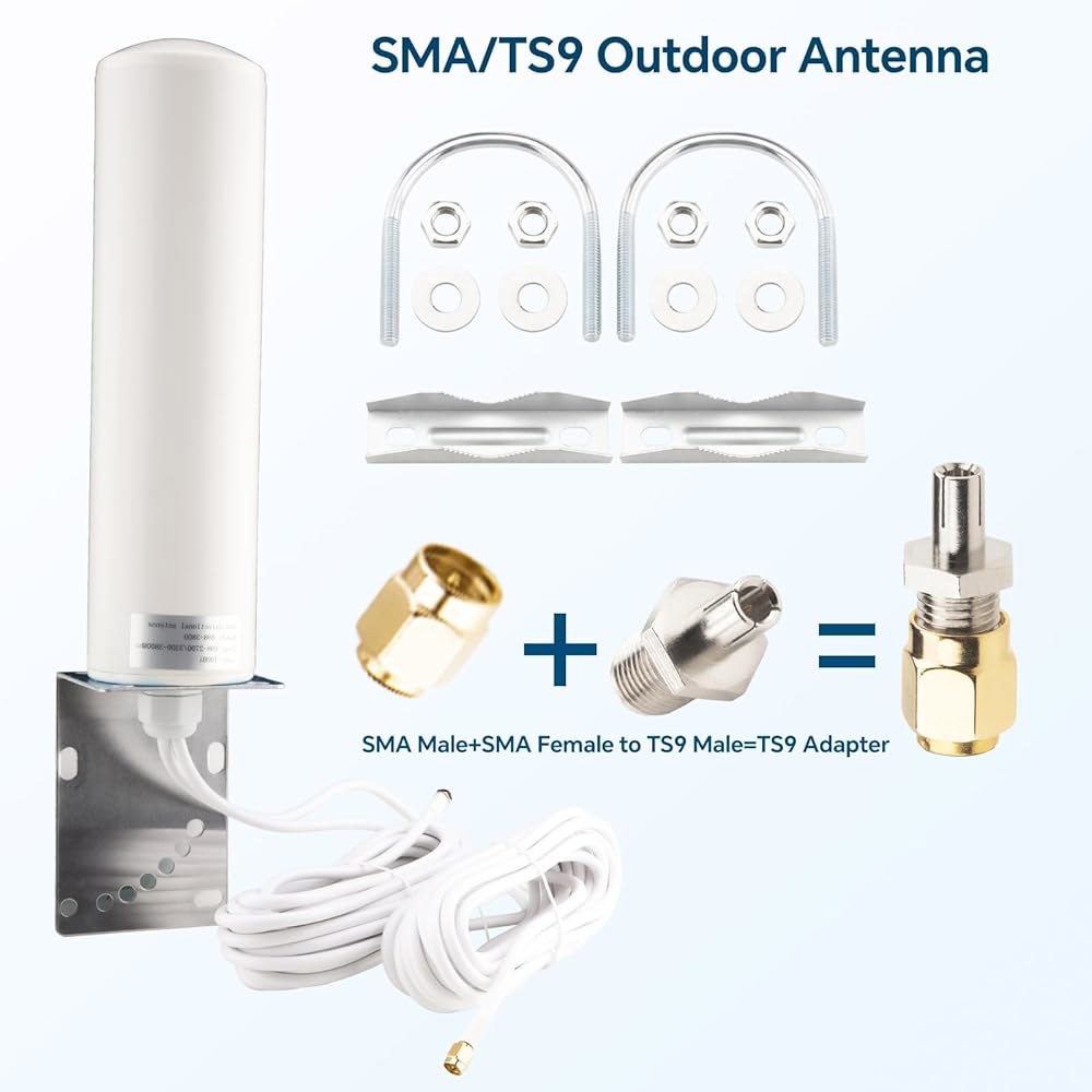 BOOBRIE 4G LTE/5G 안테나 10dBi 커넥터, 실외 카메라용 TS9 저손실 모뎀 SMA 4.9m(16.4피트) 트레일 5G 전방향 라우터 셀룰러 CPE 게인 게이트웨이 - 상세 이미지 2