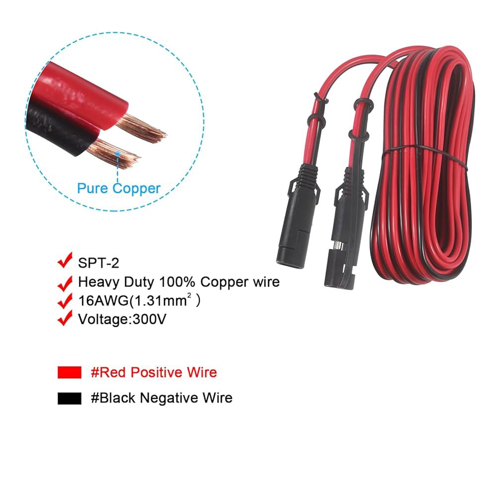 SAE에서 SAE 연장 케이블 16AWG - 25FT 배터리 충전기 코드 헤비 듀티 태양광 패널 트리클 충전기용 극성 역어댑터가 있는 2핀 커넥터를 빠르게 분리합니다 3FT - 상세 이미지 3