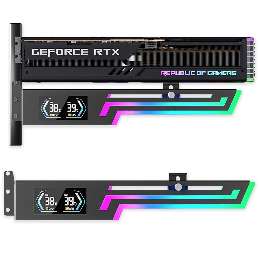 CPU 및 GPU 온도 디스플레이가 있는 GSCOLLER ARGB 지원 브래킷, 범용 그래픽 카드 지원, 비디오 카드용 멀티 앵글 조절 가능한 처짐 스탠드 내장 5V3PIN 주소 - 상품 이미지