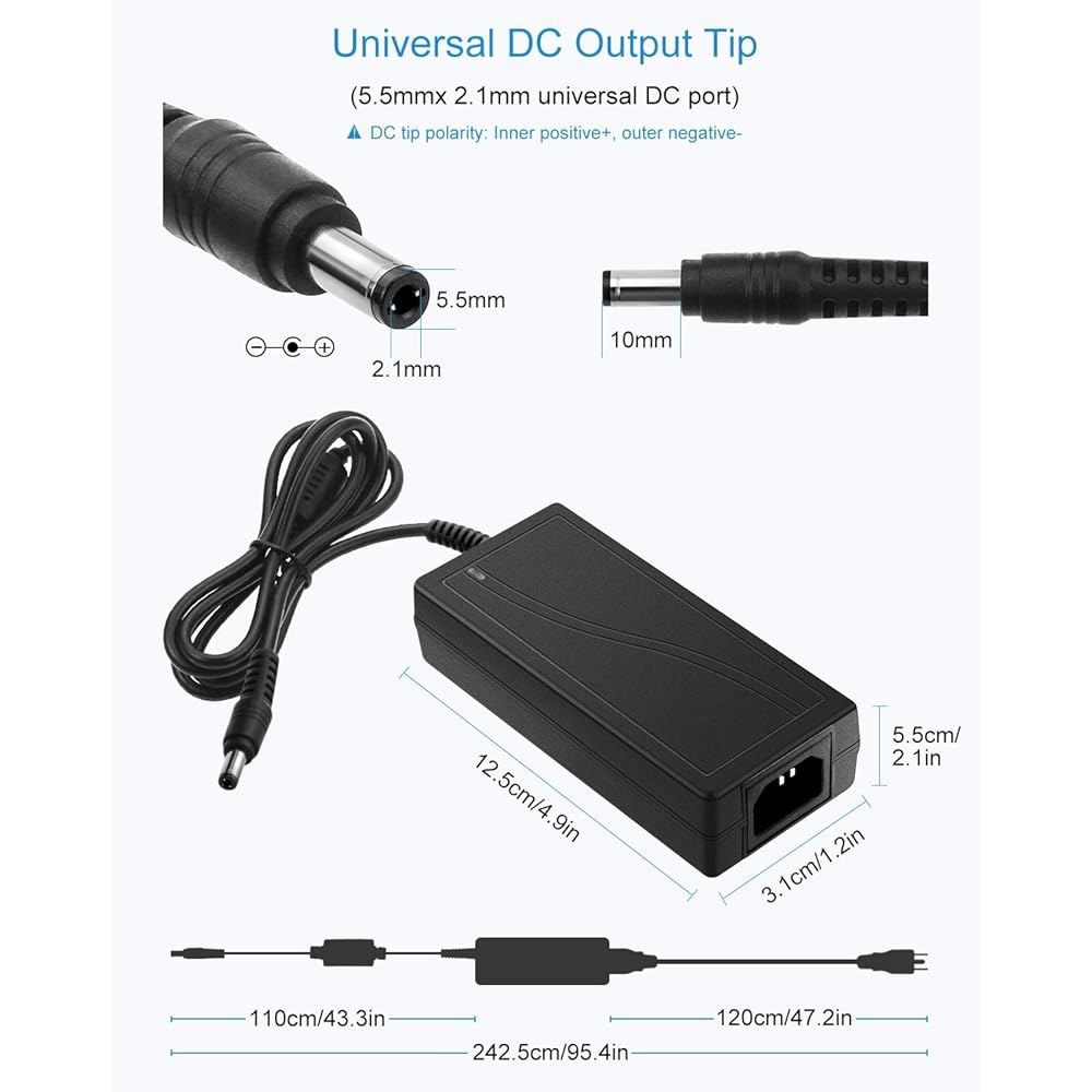 3A 전원 공급 장치 72W ~ AC 5.5x2.1mm 조명 CCTV 시스템용, 잭 2팩 LED 24V 포함, DC 3amp 프린터 100-240v 어댑터 카메라 출력 50-60h - 상세 이미지 3