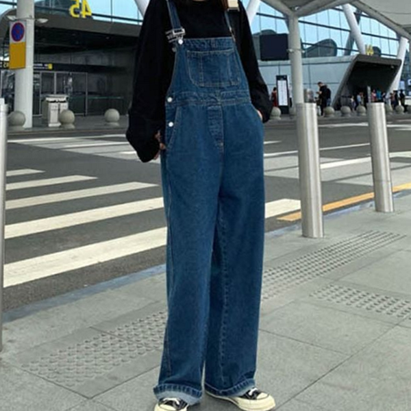 와이드 여자 데님 멜빵 바지 오버롤 여자 청 멜빵 바지 - 상품 이미지