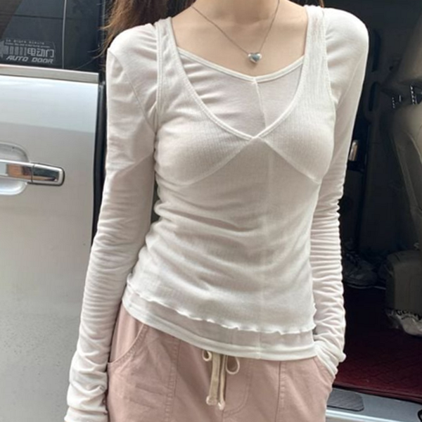 데 여성 긴 팔 티셔츠 베이직 여자 레이어드 티셔츠 가을 - 상품 이미지