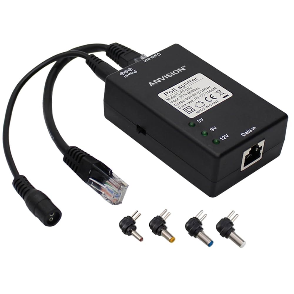 멀티 사이즈 팁이 있는 액티브 등 출력, IP 9V AP 스플리터 12V Voip 전원 IEEE 802.3af DC 폰 준수, 5V PoE 카메라 기가비트 어댑터, - 상품 이미지