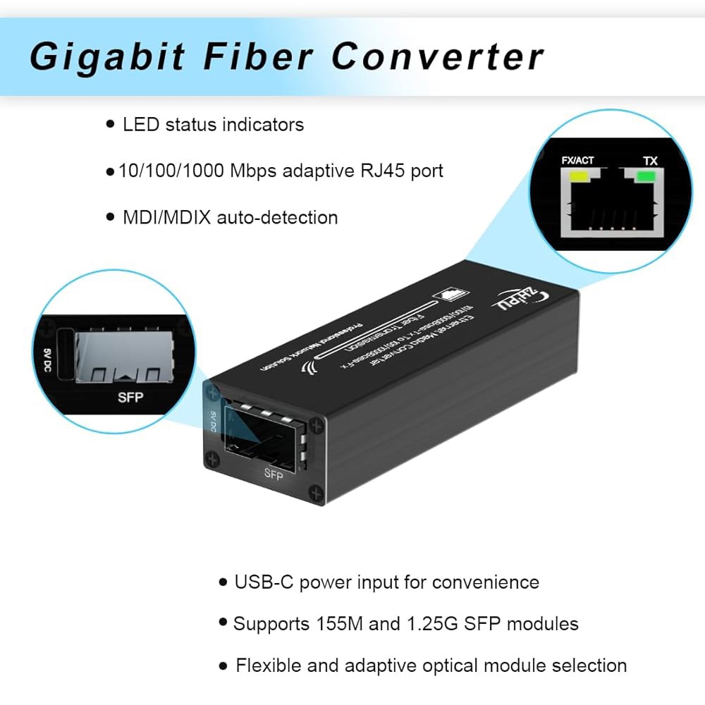 Mxtgifar Mini Gigabit Fiber Media Module SFP Systems & for Input, Type-C Dual 1310nm Power 10/100/10 - 상세 이미지 2