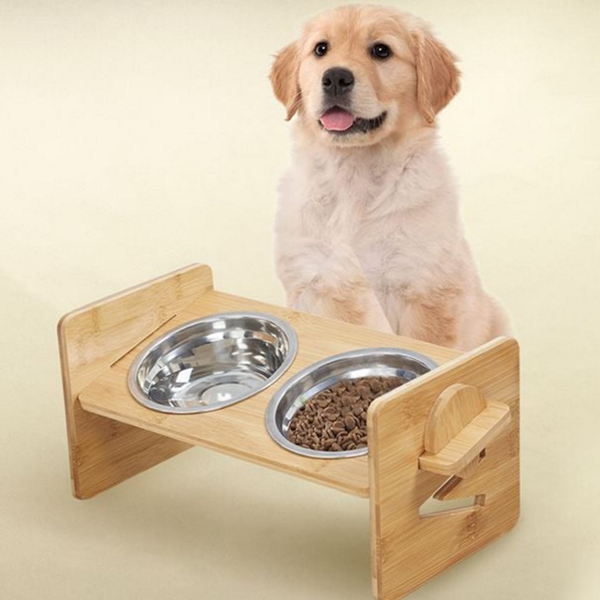 스테인리스 강아지 식기 원목 고양이 식기 반려동물 밥그릇 - 상품 이미지